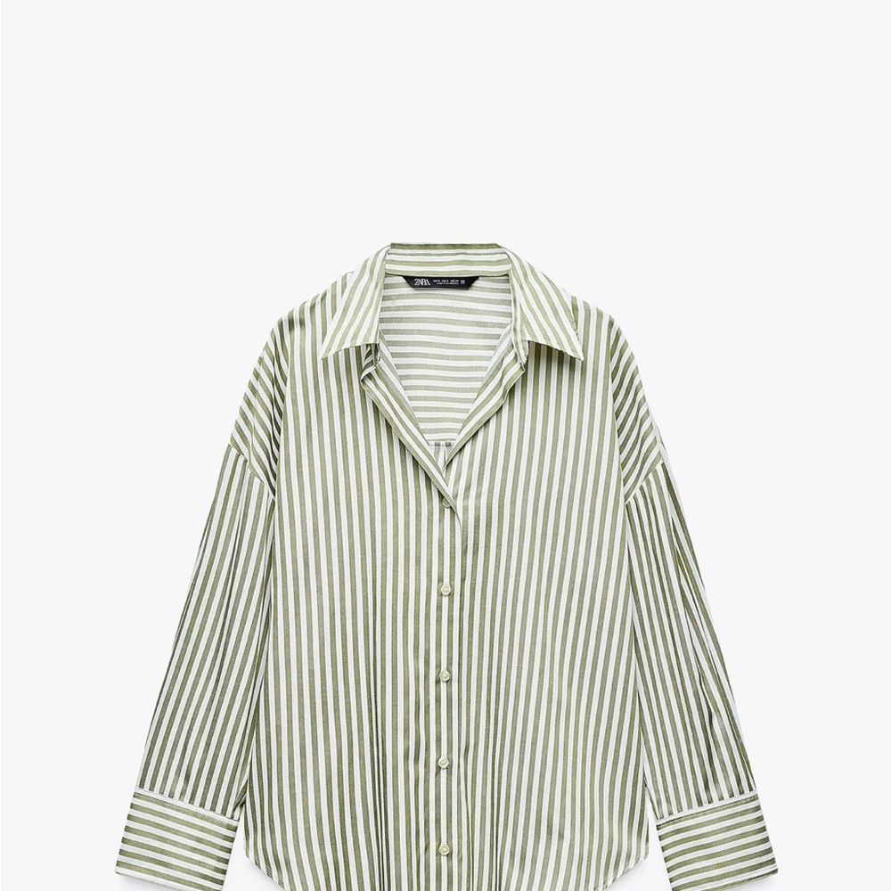 Zara Olive Striped Button Down Shirt